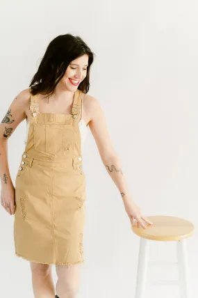 Distressed Denim Overall- Camel