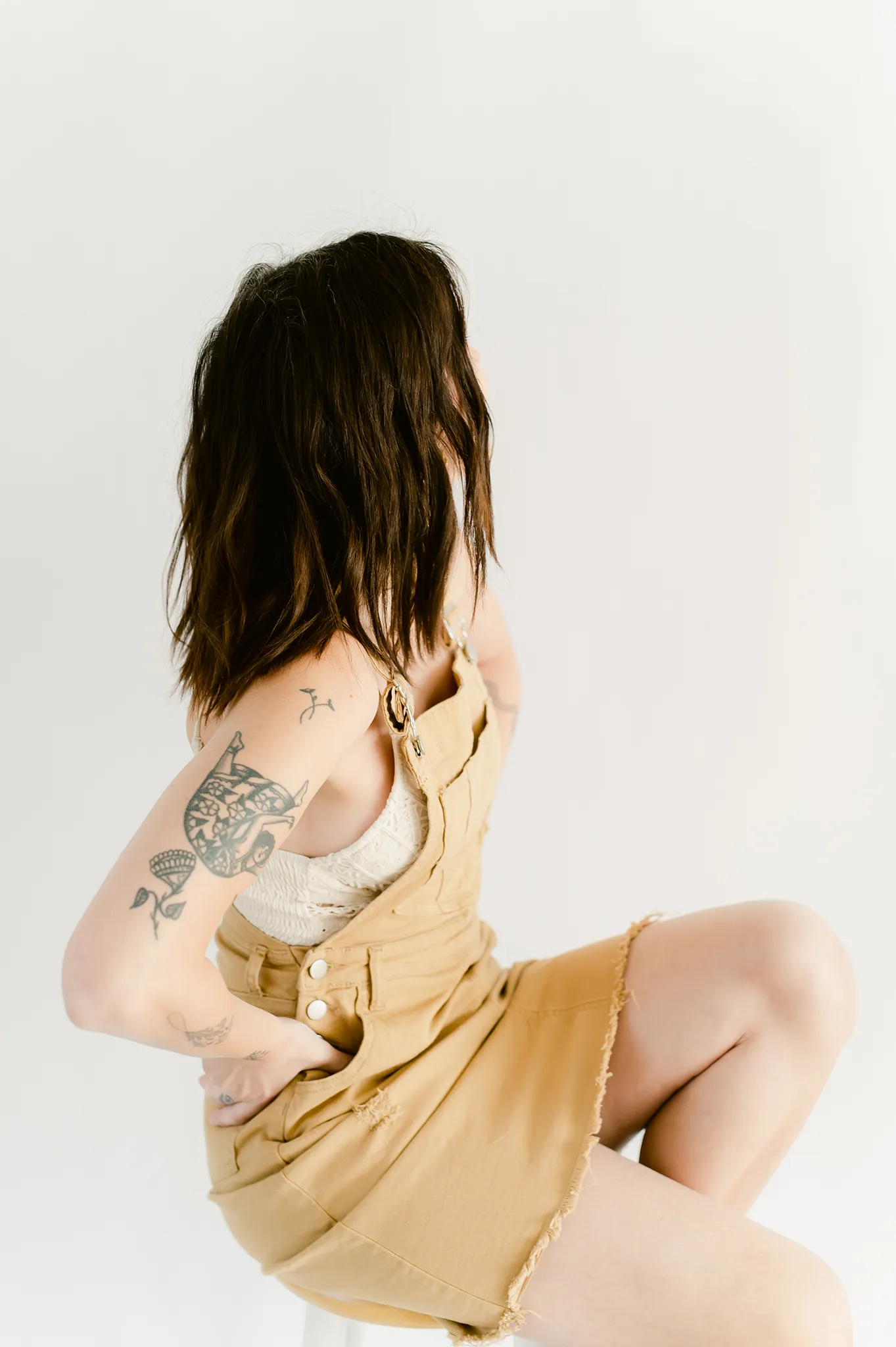 Distressed Denim Overall- Camel