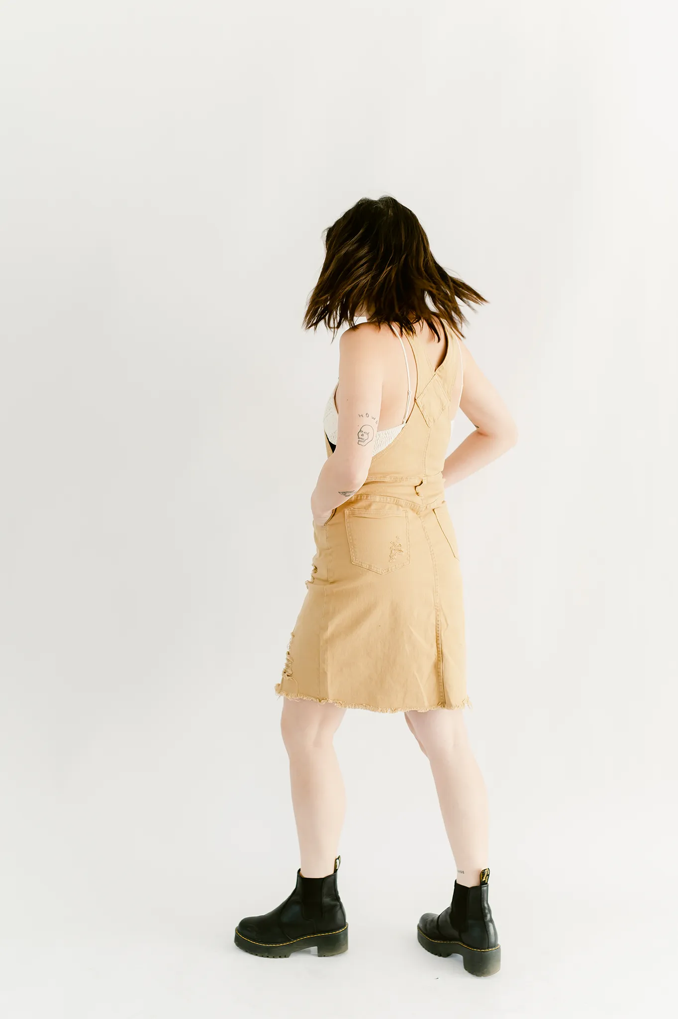 Distressed Denim Overall- Camel