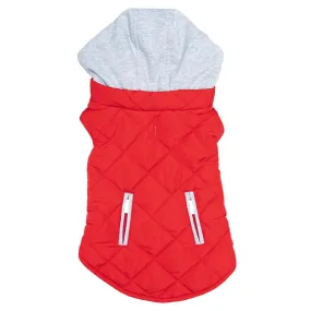 Doggie Design Weekender Quilted Hoodie Dog Jacket - Red