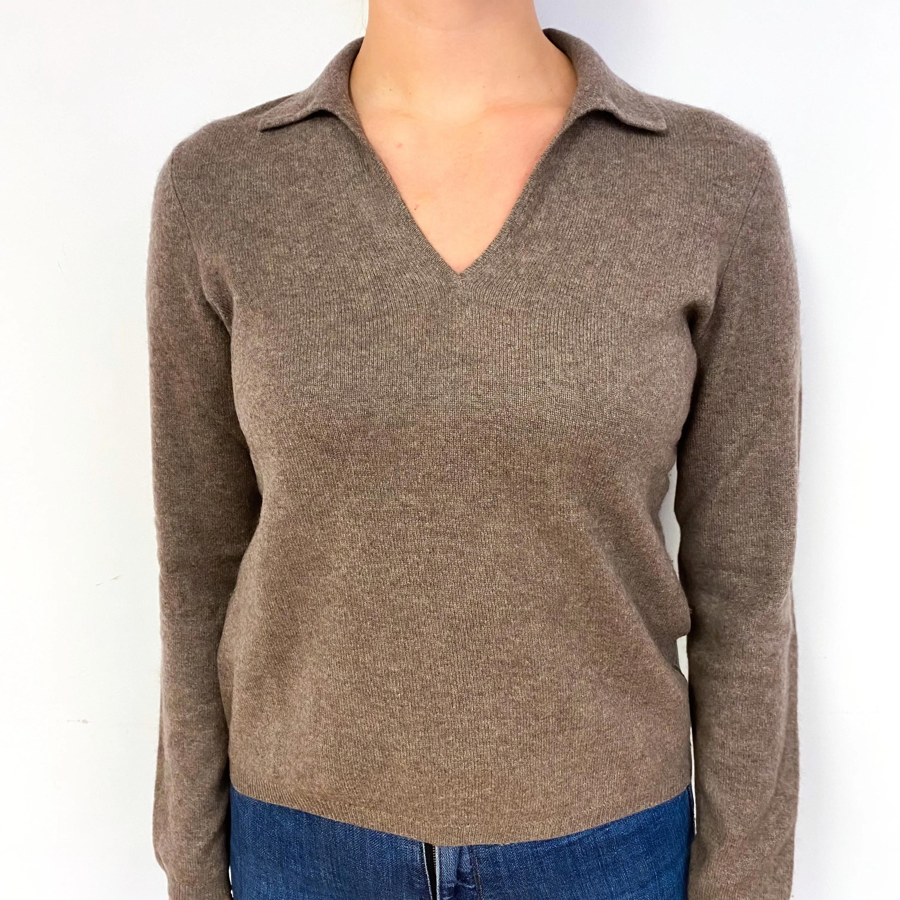 Donkey Brown Cashmere Collared V-Neck Jumper Small