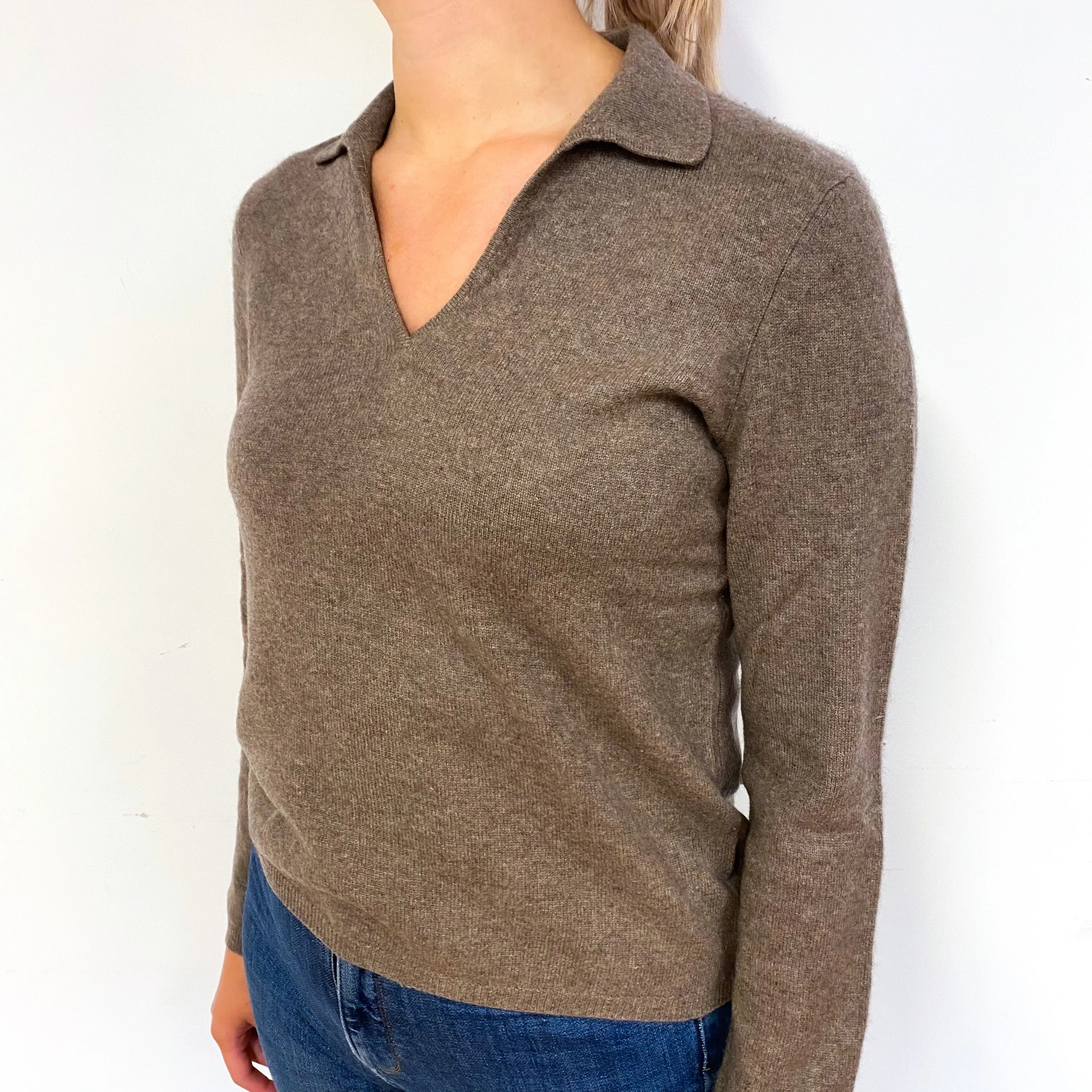Donkey Brown Cashmere Collared V-Neck Jumper Small
