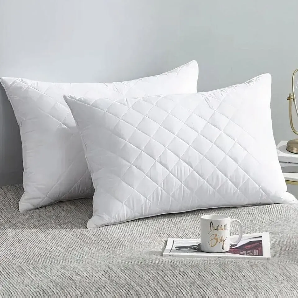 Dream Homme Down Alternative Luxury Pillow Set of 2 | 100% Organic Cotton Fabric with Premium Cloud Microfiber Filling, 17x27 Inches, Moon White (Pack of 2)