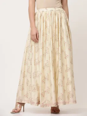 Ecru Organza Printed Skirt