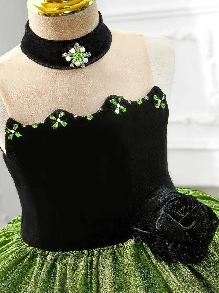 Elegant Black and Green Dress Trendy Black Top with Sparkle Skirt