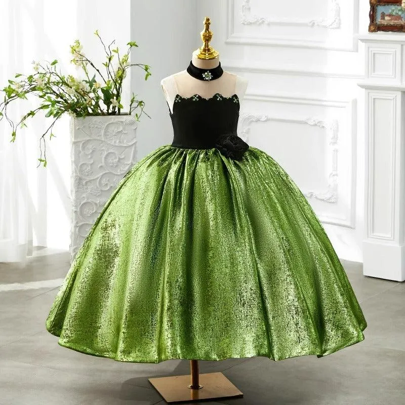 Elegant Black and Green Dress Trendy Black Top with Sparkle Skirt