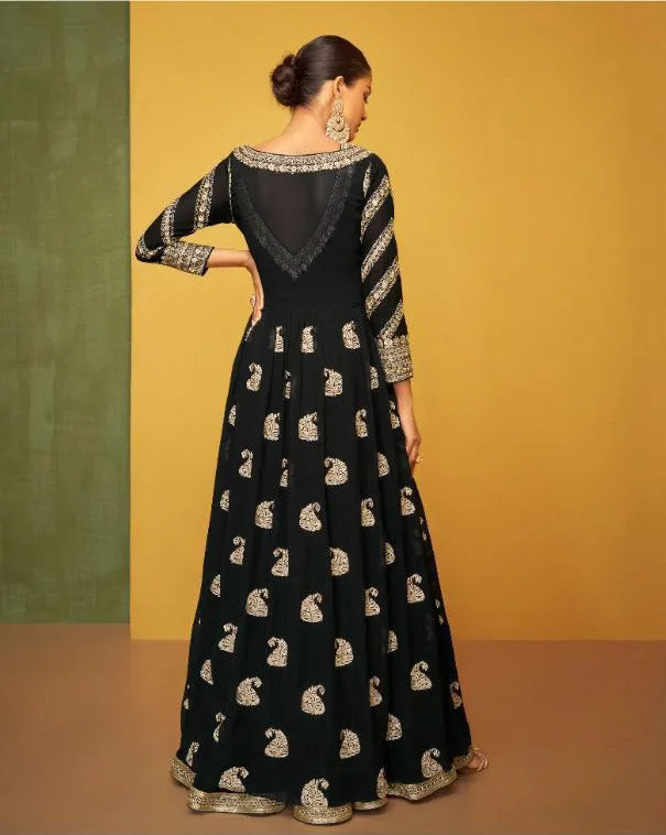 Elegant Black colored Anarkali with Jacket - Rent