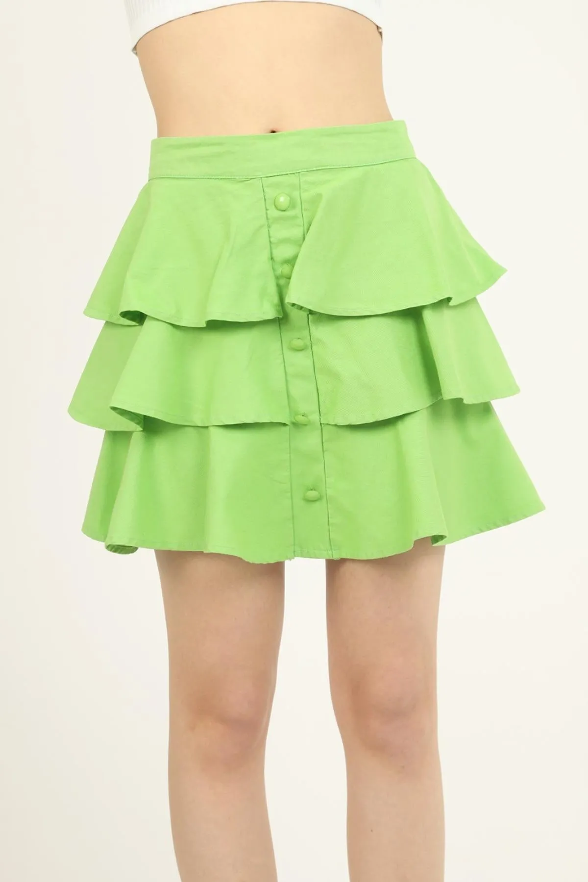 ELS Flounced Denim Skirt - Green - Tarrasa