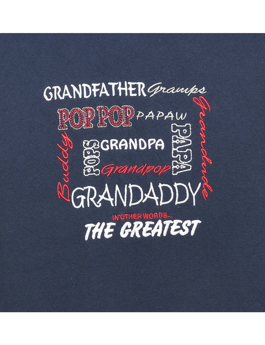 Embroidered Navy, Red & White Grandad Design Sweatshirt - M
