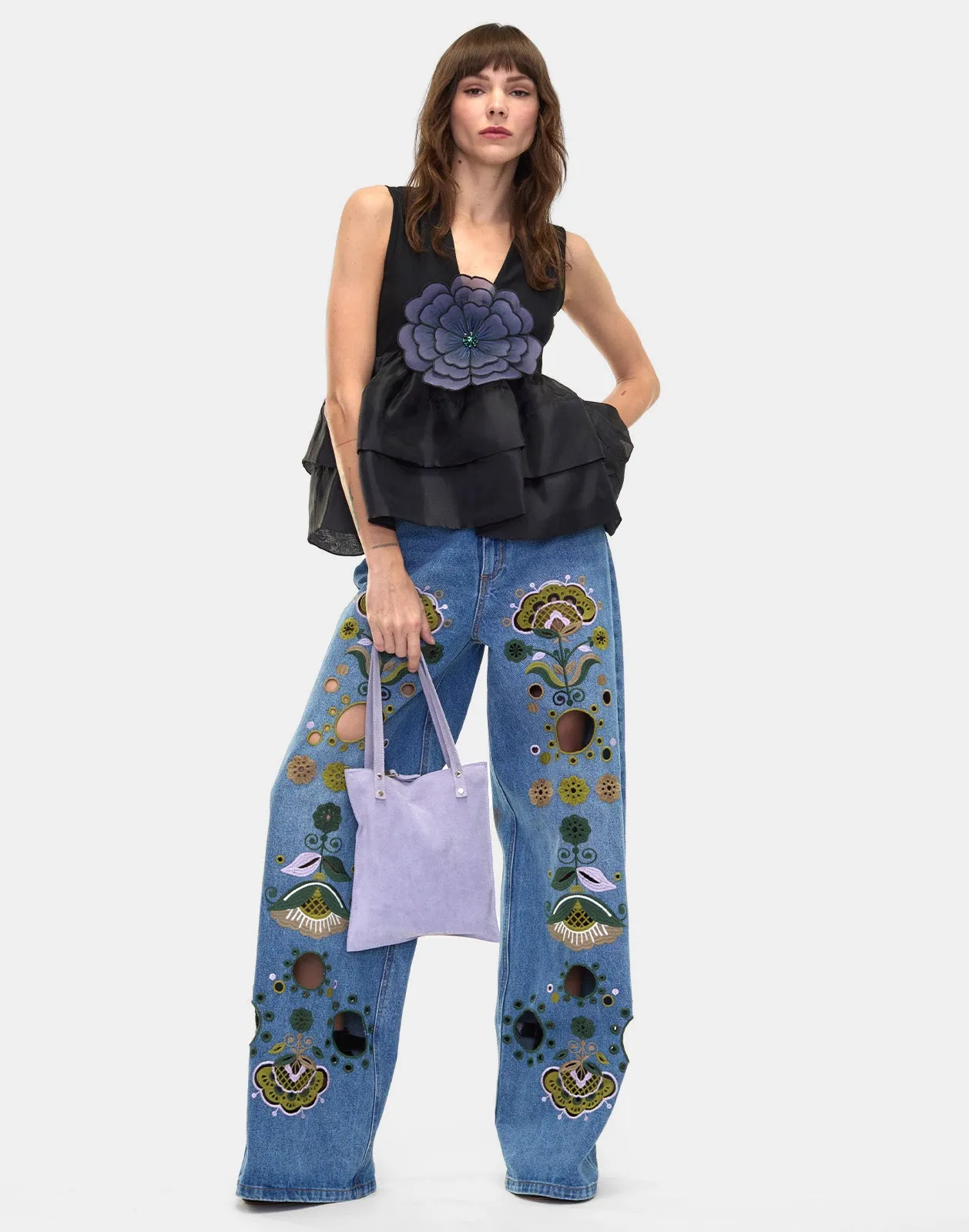 Embroidered Wide-leg Jean