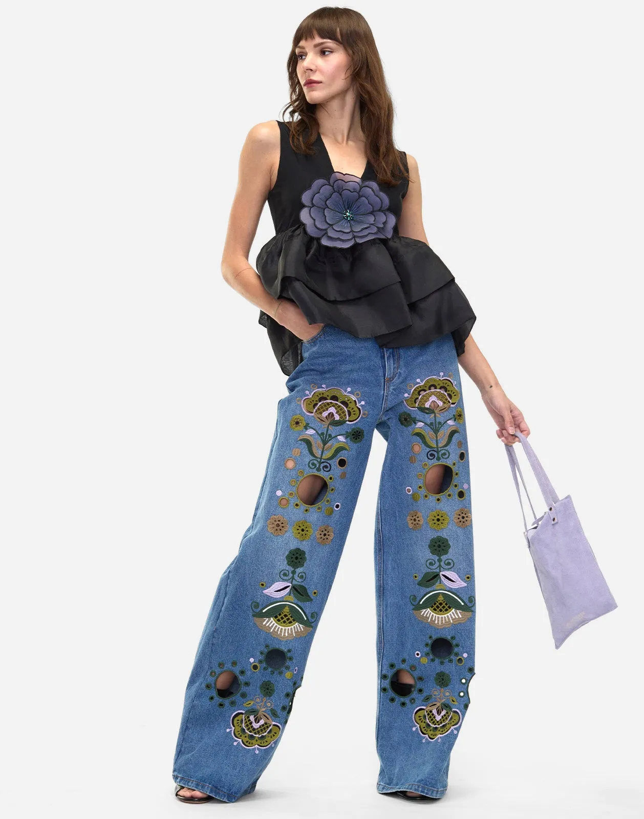 Embroidered Wide-leg Jean