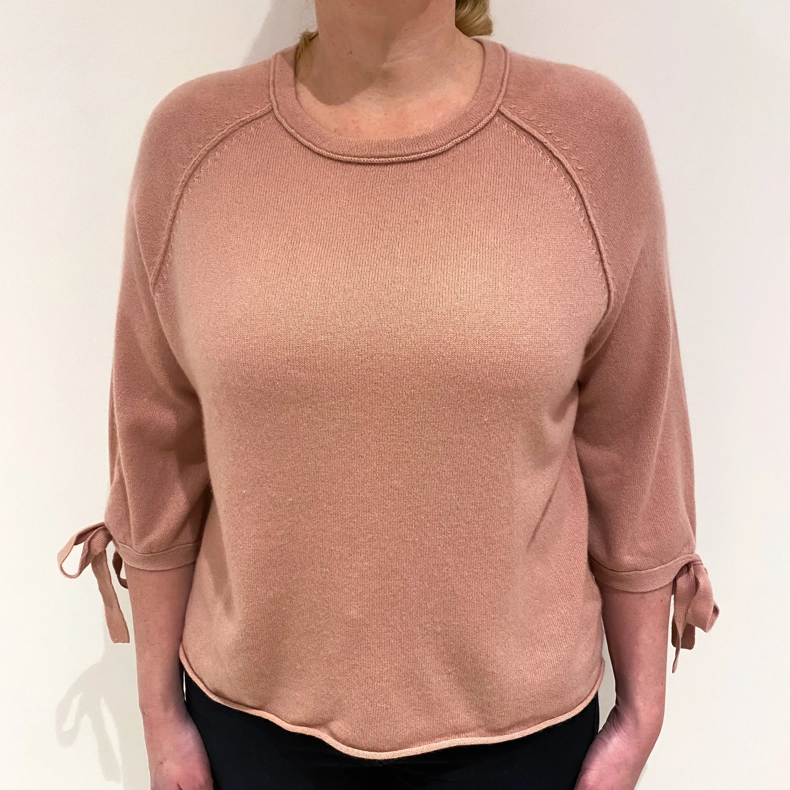 Faded Heather Pink Cashmere Crew Neck Jumper Large