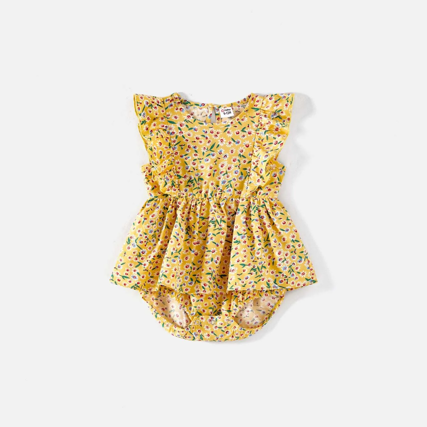 Family Matching Allover  Floral Print Surplice Neck Short-sleeve  Ruffled Dresses and Colorblock Tee Sets