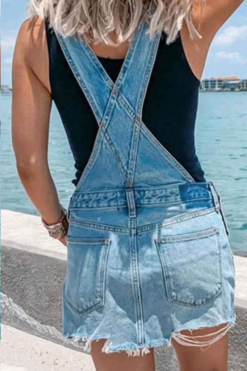 Florcoo Blue Denim Casual Overall Dress