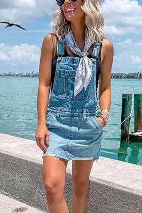Florcoo Blue Denim Casual Overall Dress