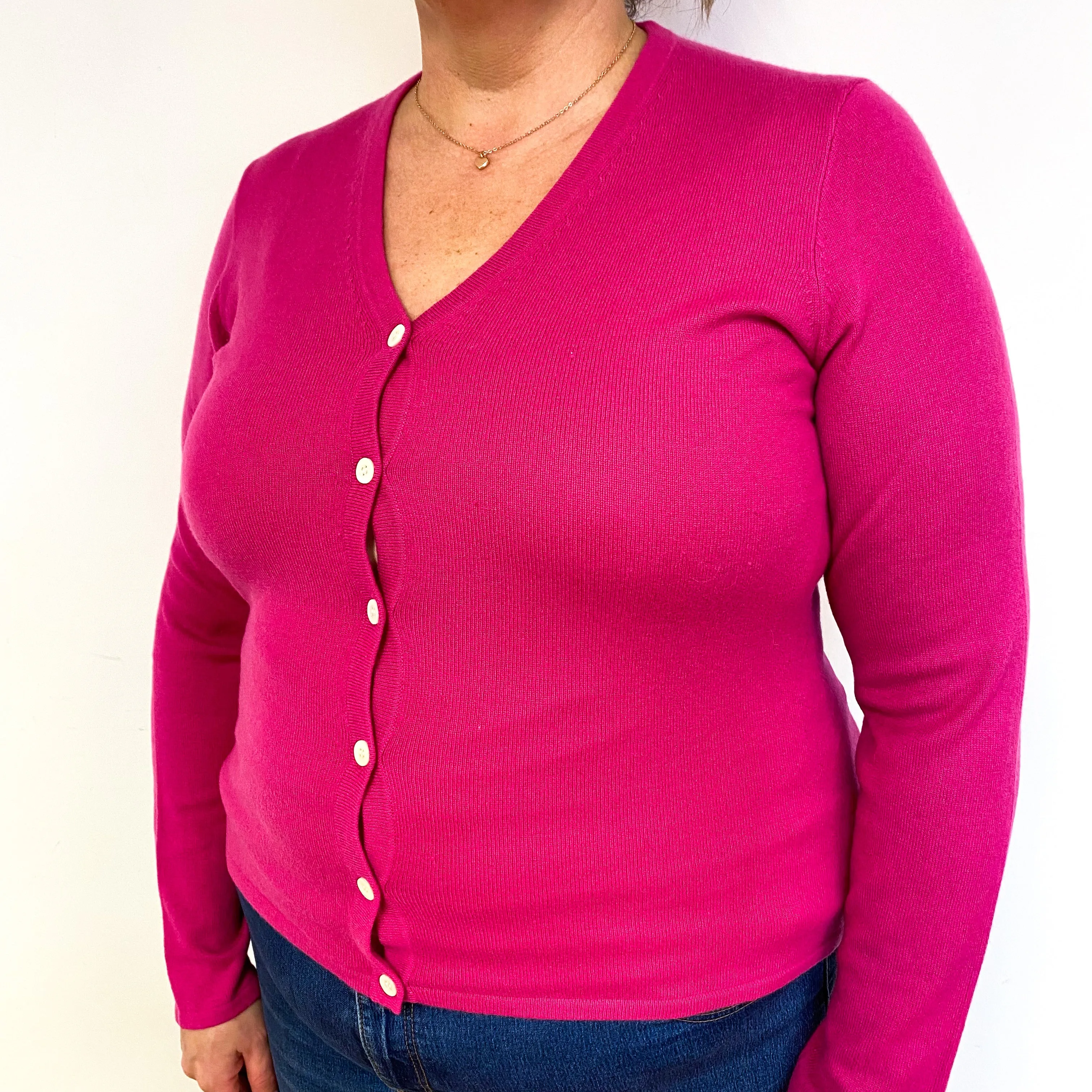 Fuchsia Pink Cashmere V-Neck Cardigan Extra Large