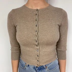 Fudge Brown Cashmere Cropped Crew Neck Cardigan Small