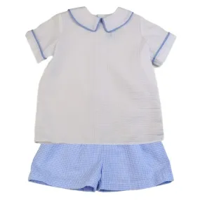Funtasia Too Boys White & Blue Seersucker Short Set