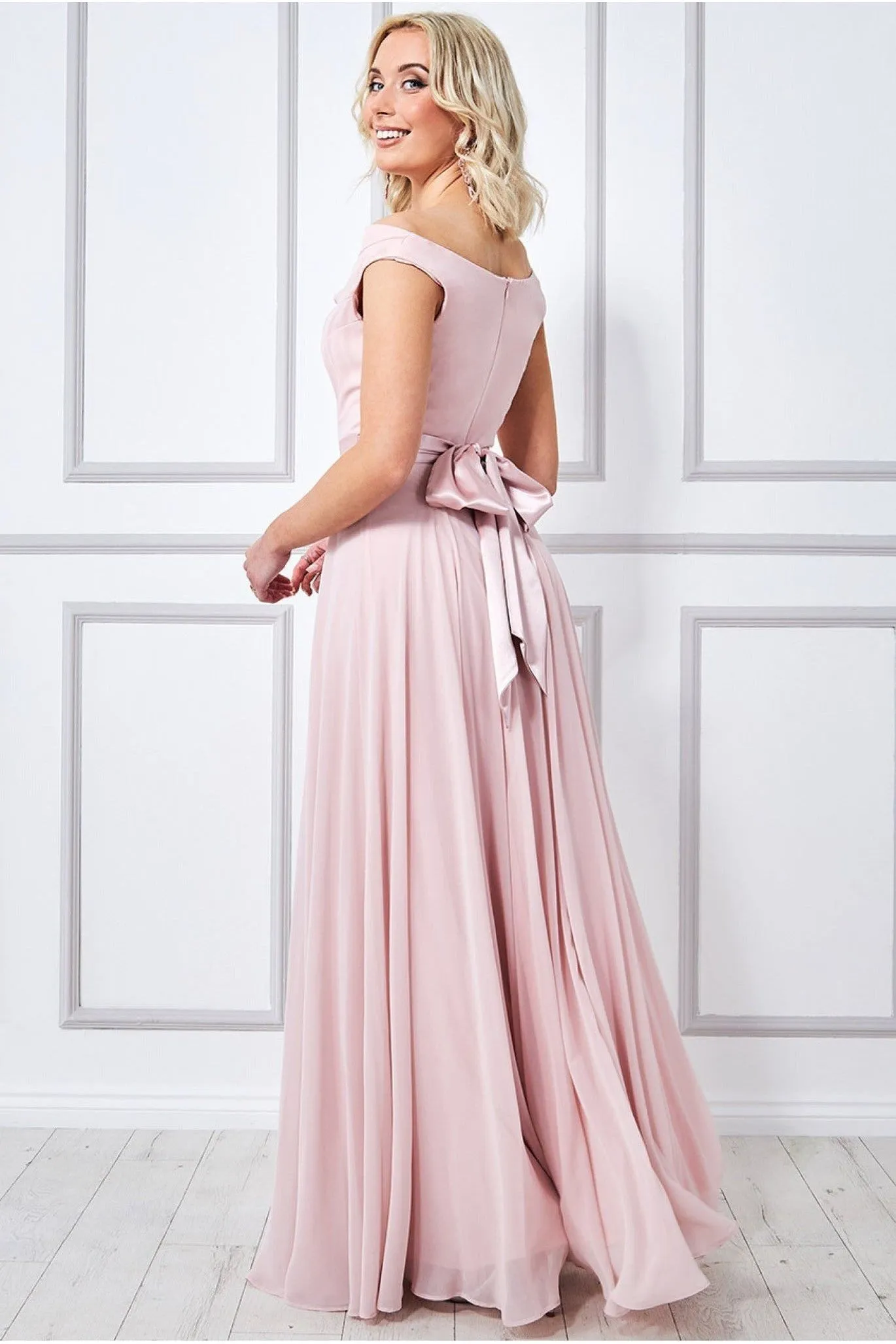 Goddiva Cowl Neck Chiffon Maxi Dress - Blush