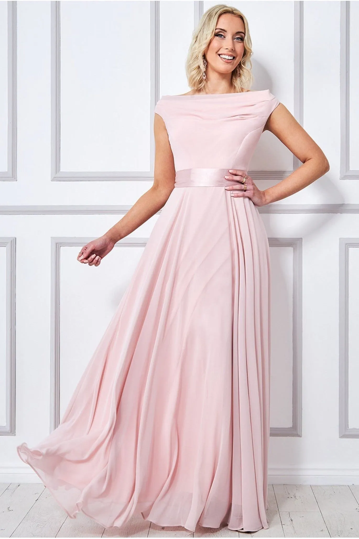 Goddiva Cowl Neck Chiffon Maxi Dress - Blush
