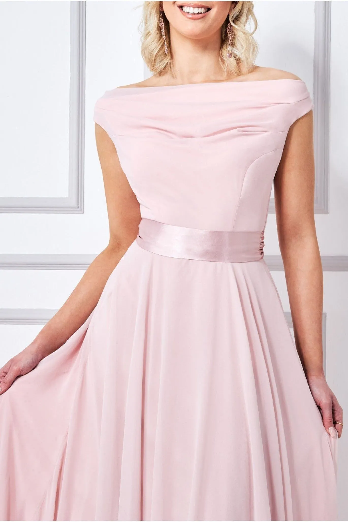 Goddiva Cowl Neck Chiffon Maxi Dress - Blush
