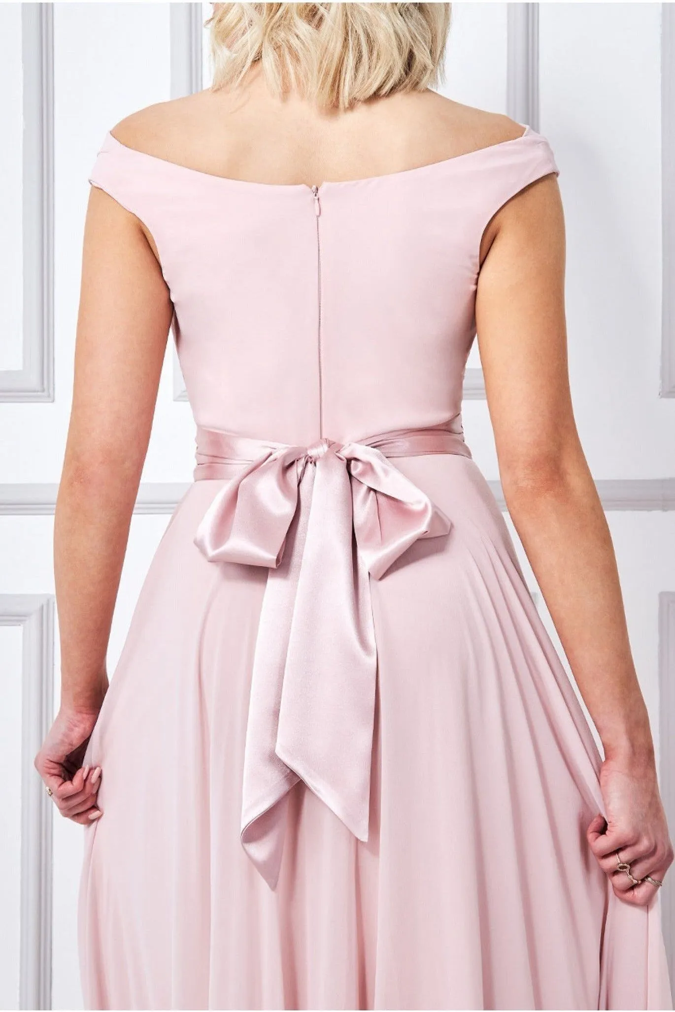 Goddiva Cowl Neck Chiffon Maxi Dress - Blush
