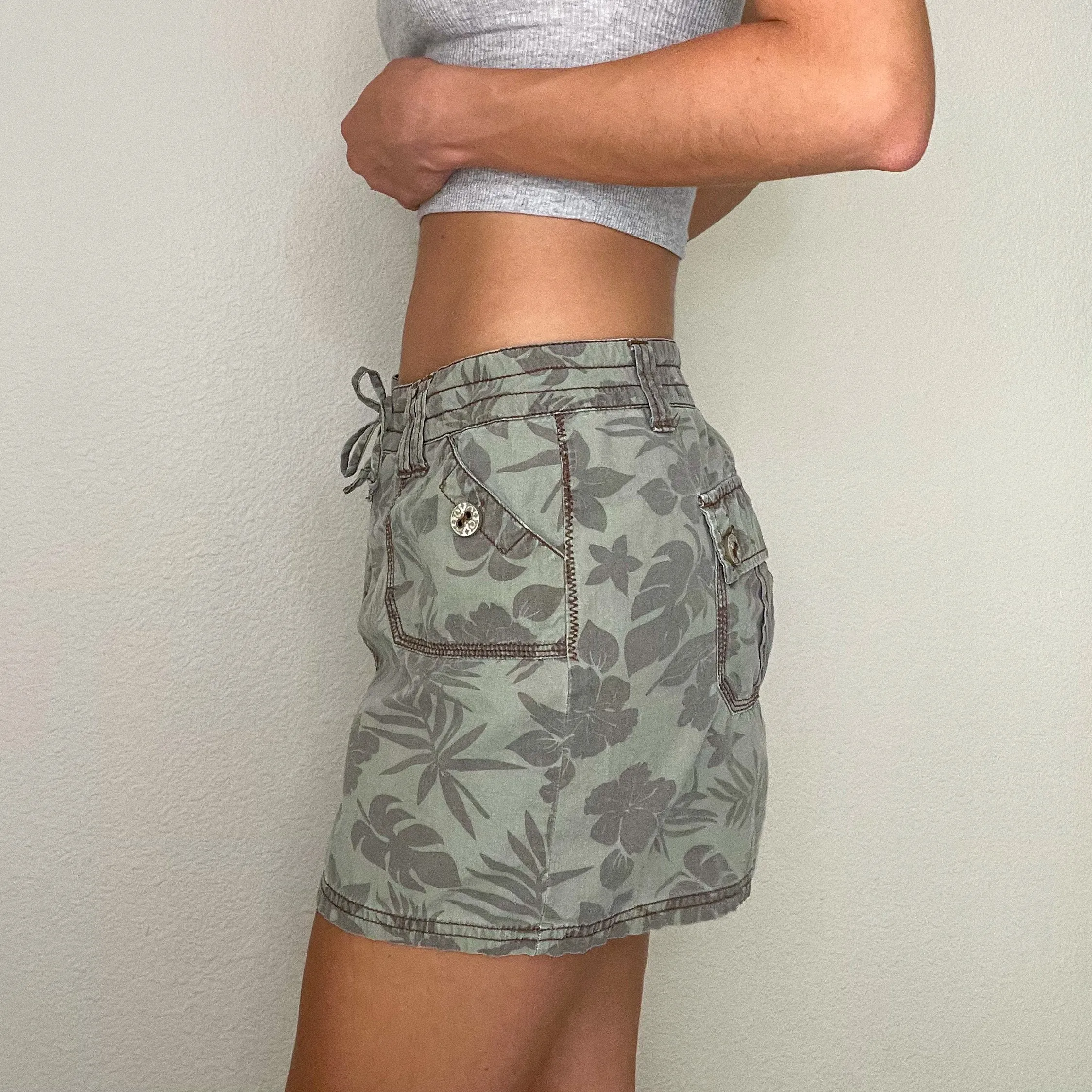 Green Hibiscus Micro Mini Skirt