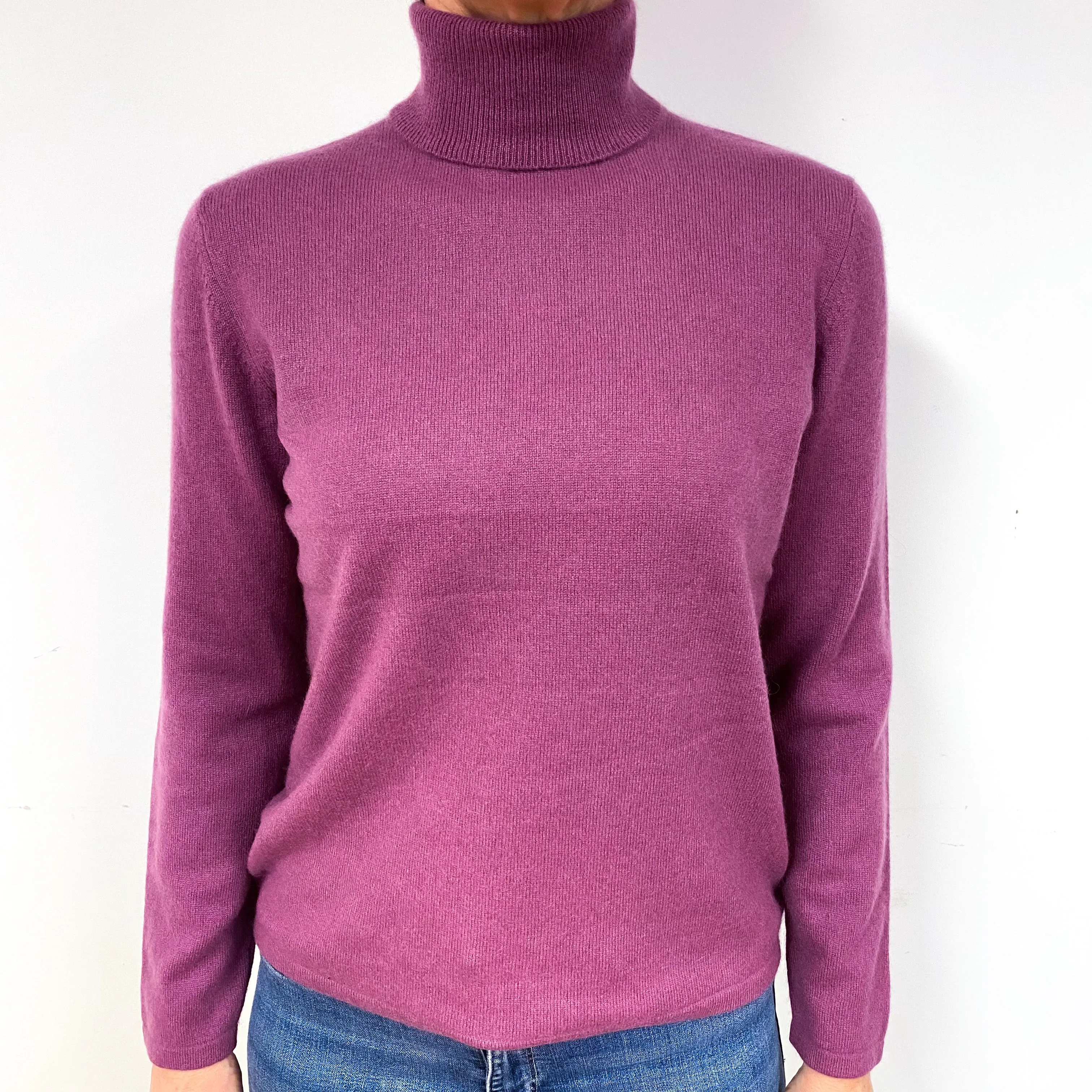 Heather Purple Cashmere Polo Neck Jumper Medium