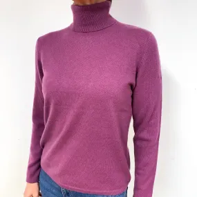 Heather Purple Cashmere Polo Neck Jumper Medium