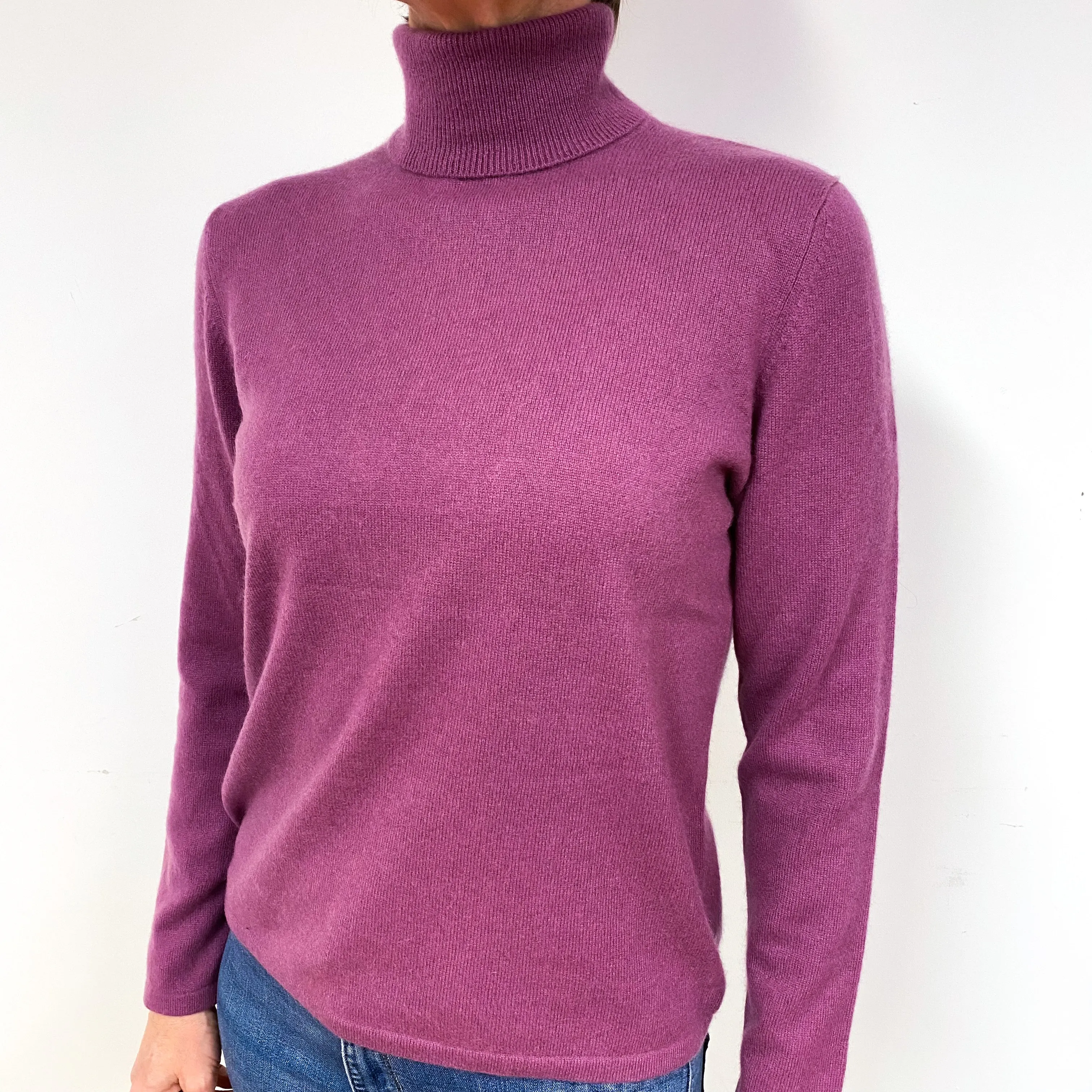 Heather Purple Cashmere Polo Neck Jumper Medium
