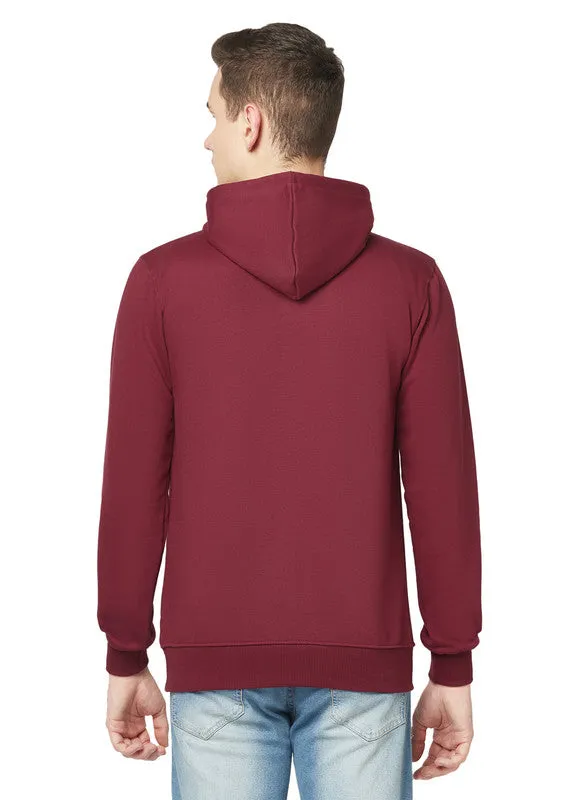 Hiflyers Men Maroon Cotton Fleece Smart Fit  Solid Sweatshirt With Hood