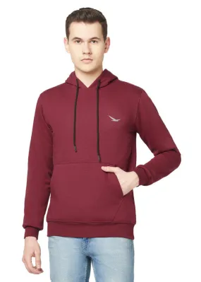 Hiflyers Men Maroon Cotton Fleece Smart Fit  Solid Sweatshirt With Hood