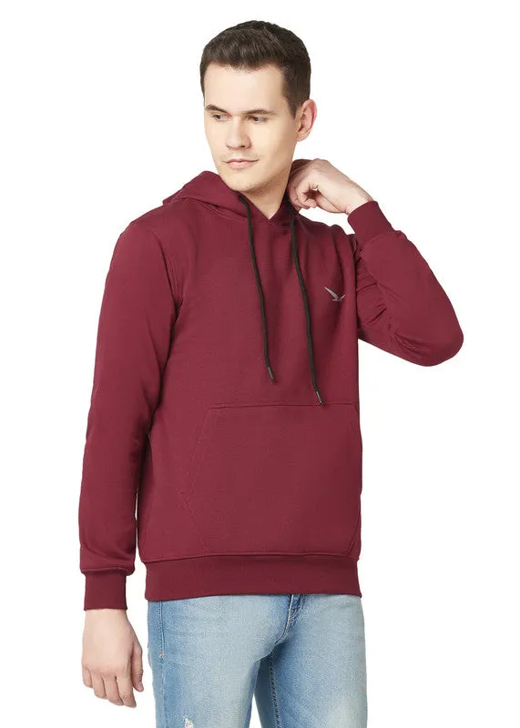 Hiflyers Men Maroon Cotton Fleece Smart Fit  Solid Sweatshirt With Hood