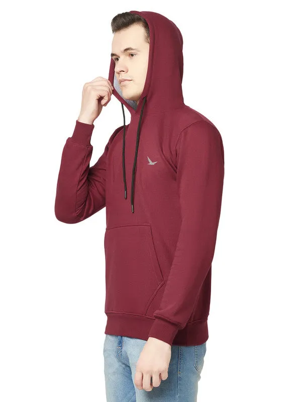 Hiflyers Men Maroon Cotton Fleece Smart Fit  Solid Sweatshirt With Hood