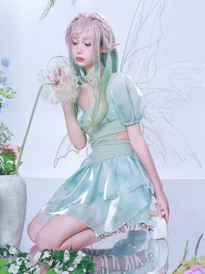 High Waist Thin Tie-Dye Splicing Irregular Skirt