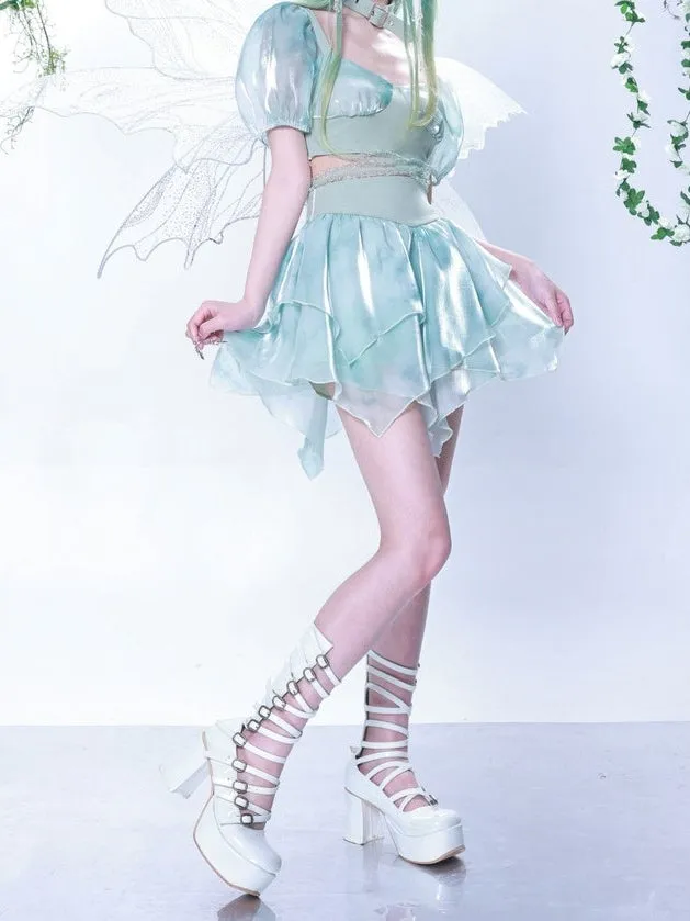High Waist Thin Tie-Dye Splicing Irregular Skirt