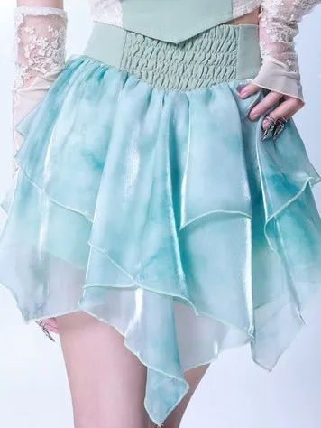 High Waist Thin Tie-Dye Splicing Irregular Skirt