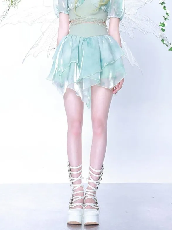 High Waist Thin Tie-Dye Splicing Irregular Skirt