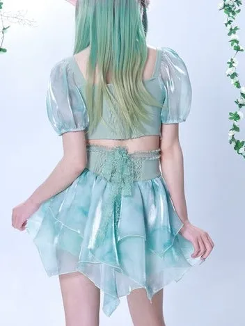 High Waist Thin Tie-Dye Splicing Irregular Skirt
