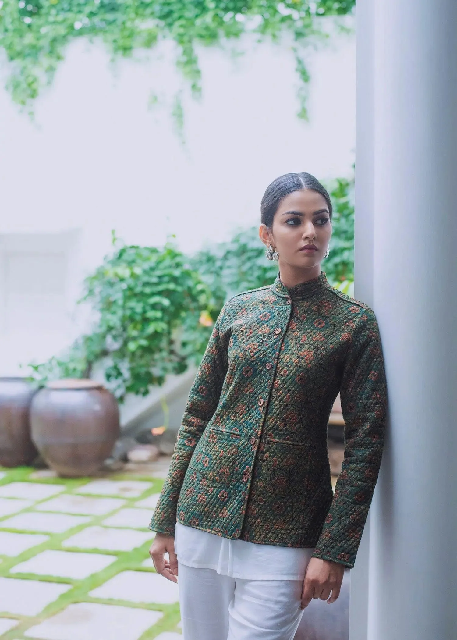 Imperial Garden Rifle Green Full Sleeves Reversible Barfi Quilted Jacket