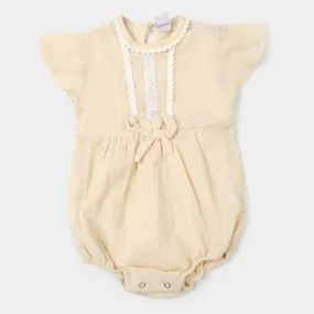 Infant Girls Woven Romper Pompom - Off White