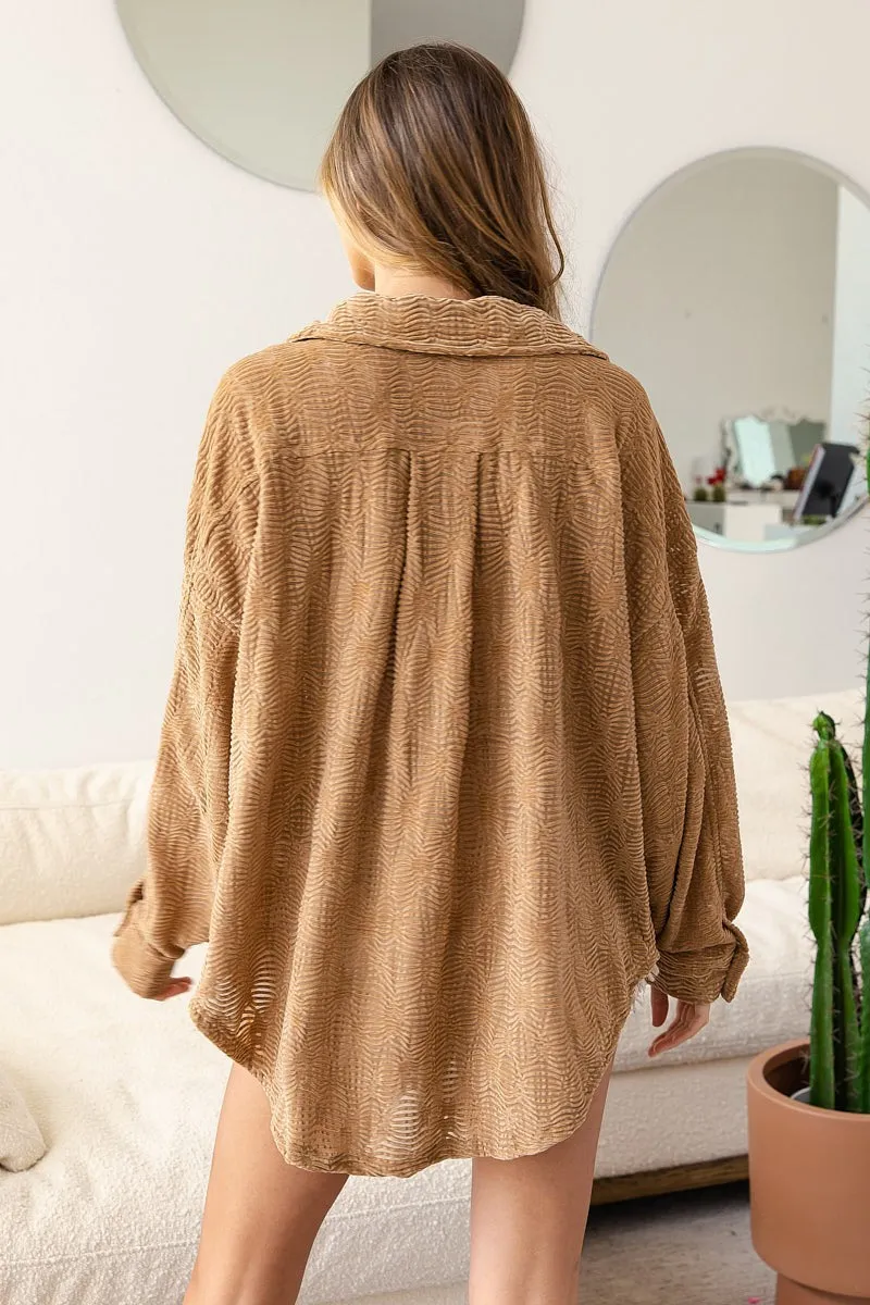 IP4500-49_1 | TEXTURED LOOSE FIT BUTTON UP SHACKET