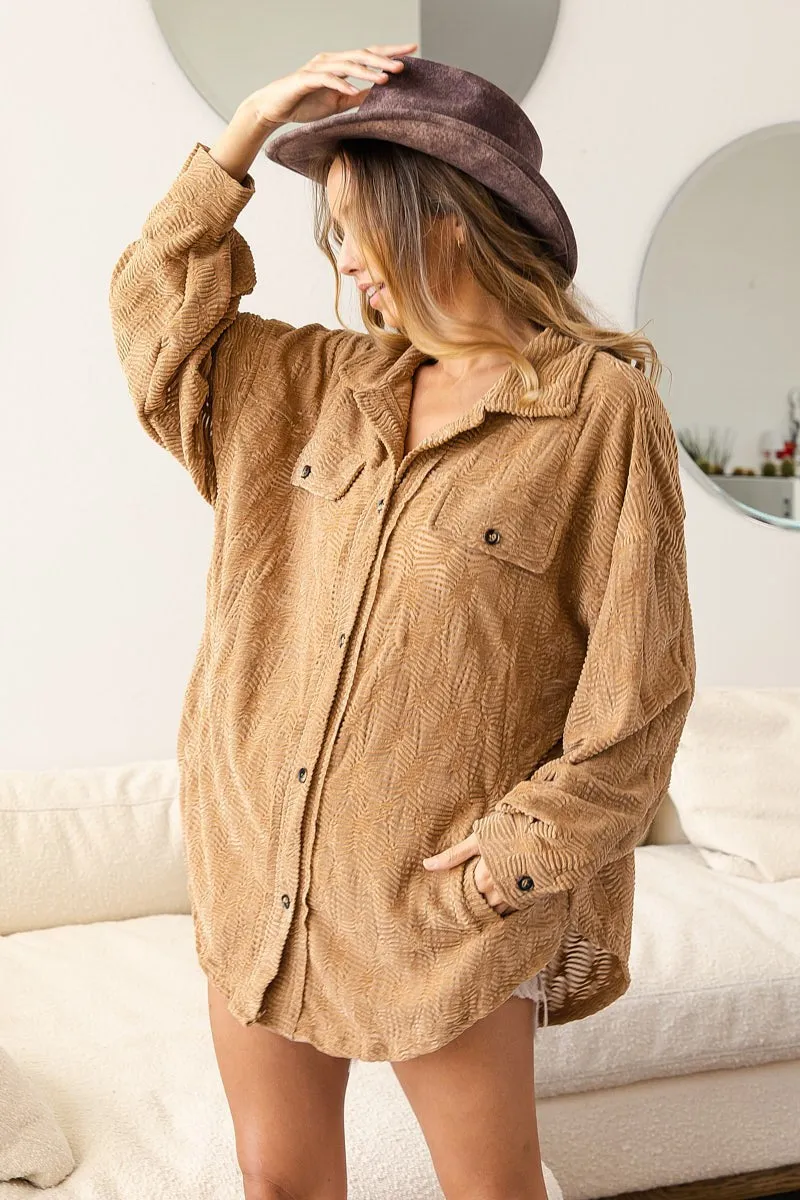 IP4500-49_1 | TEXTURED LOOSE FIT BUTTON UP SHACKET