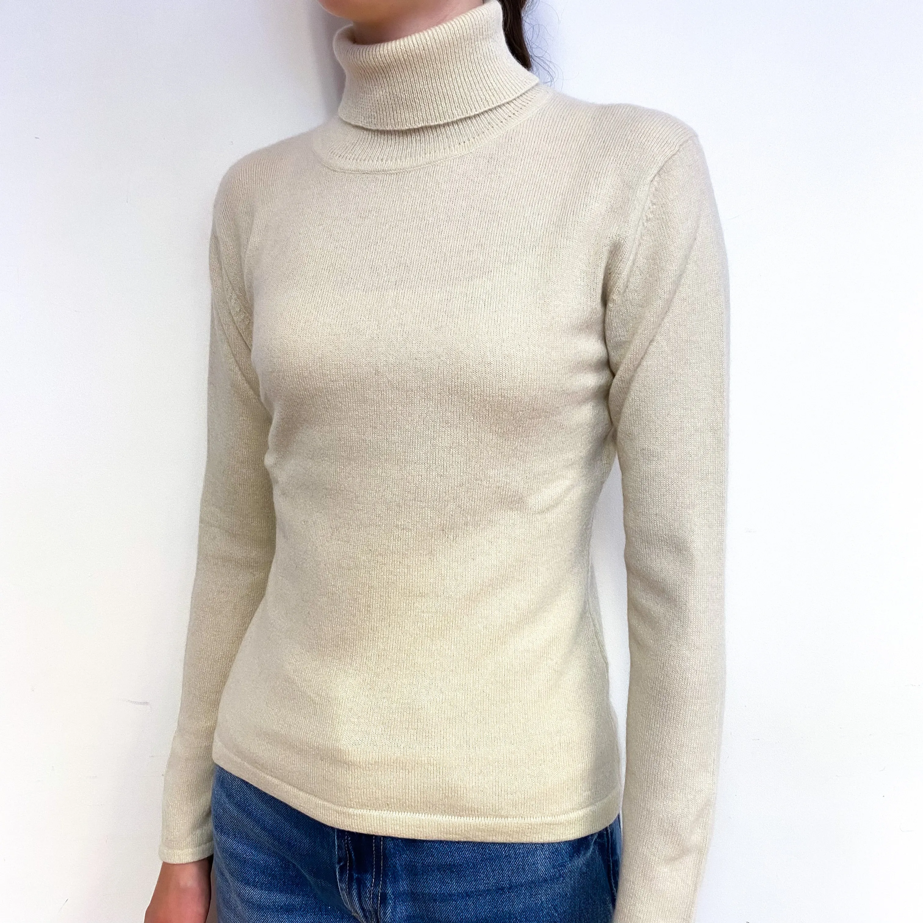 Ivory Cream Cashmere Polo Neck Jumper Extra Small