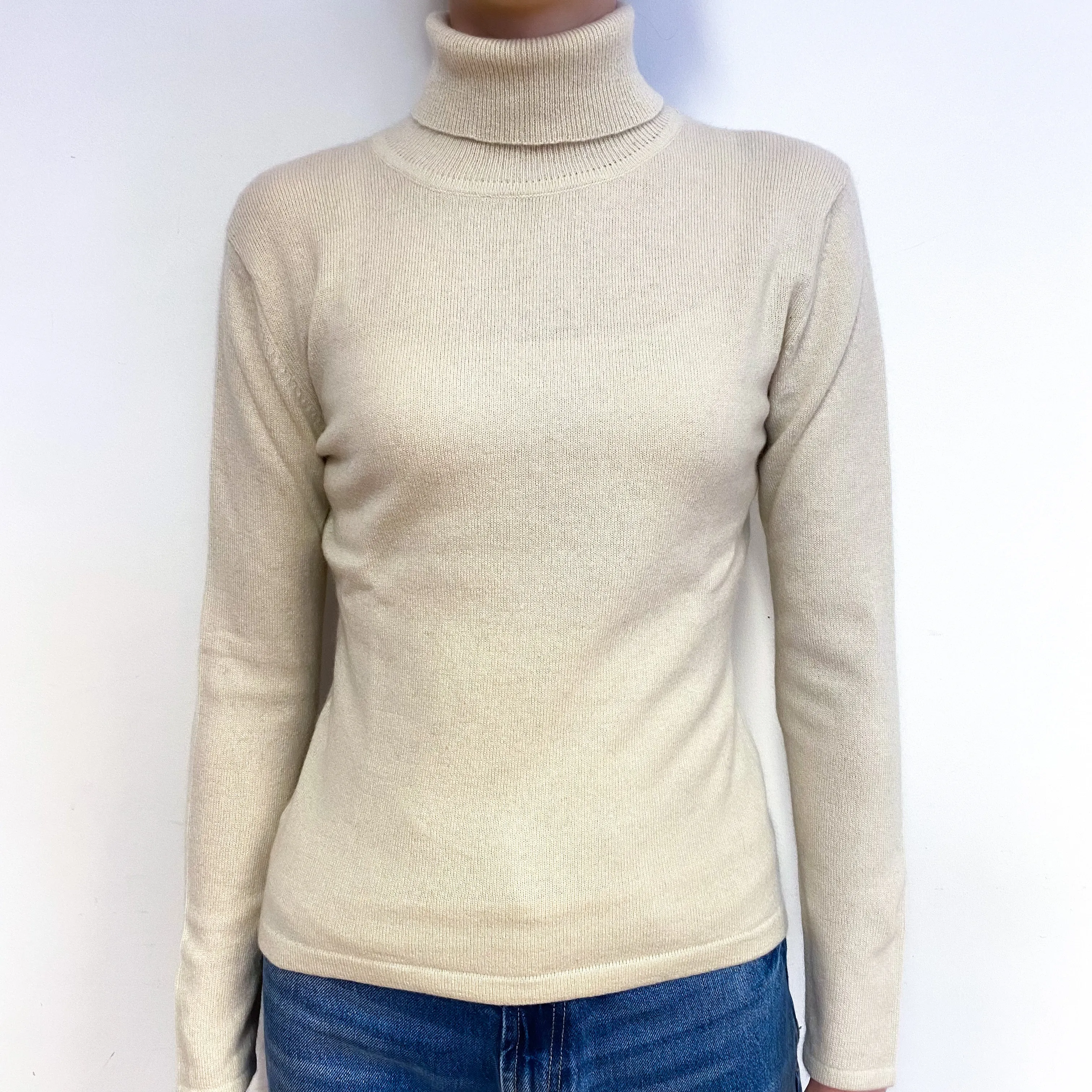 Ivory Cream Cashmere Polo Neck Jumper Extra Small