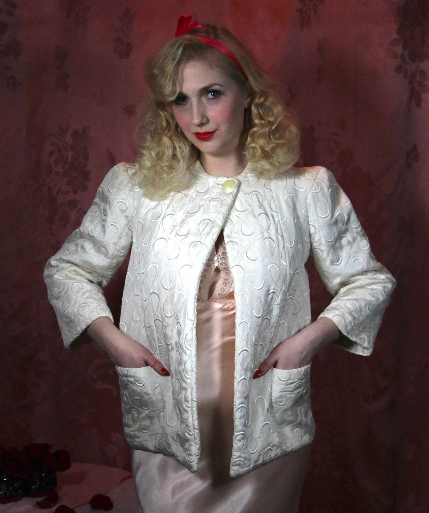 Ivory Quilted Bedjacket S/M #064