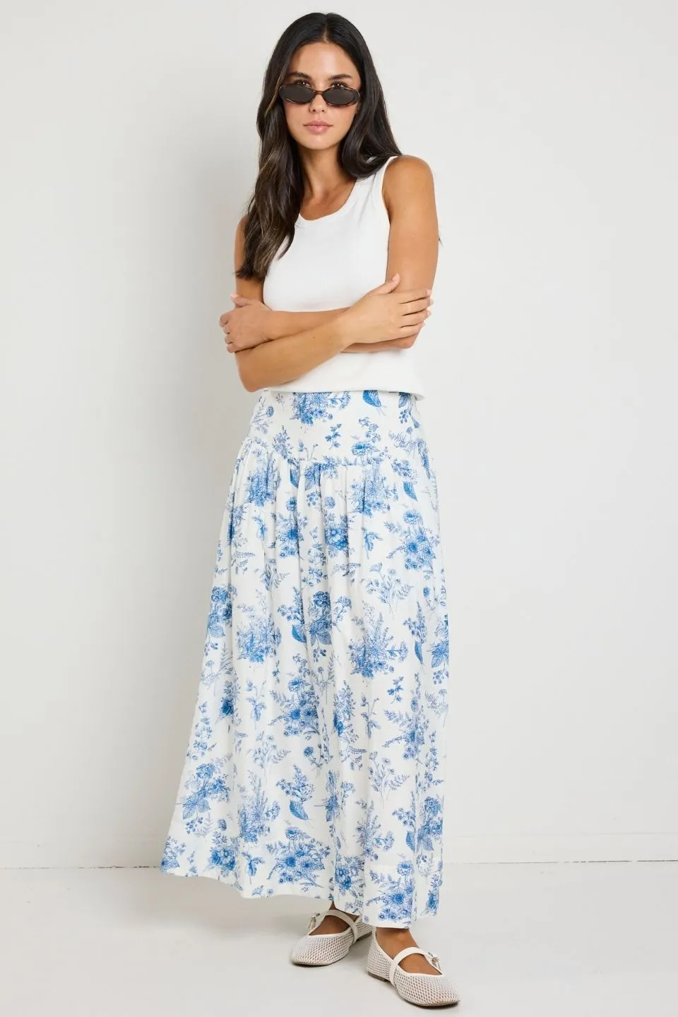 IVY   JACK AFFINITY PORCELAIN SHIRRED MAXI SKIRT