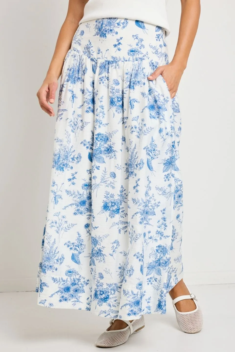 IVY   JACK AFFINITY PORCELAIN SHIRRED MAXI SKIRT