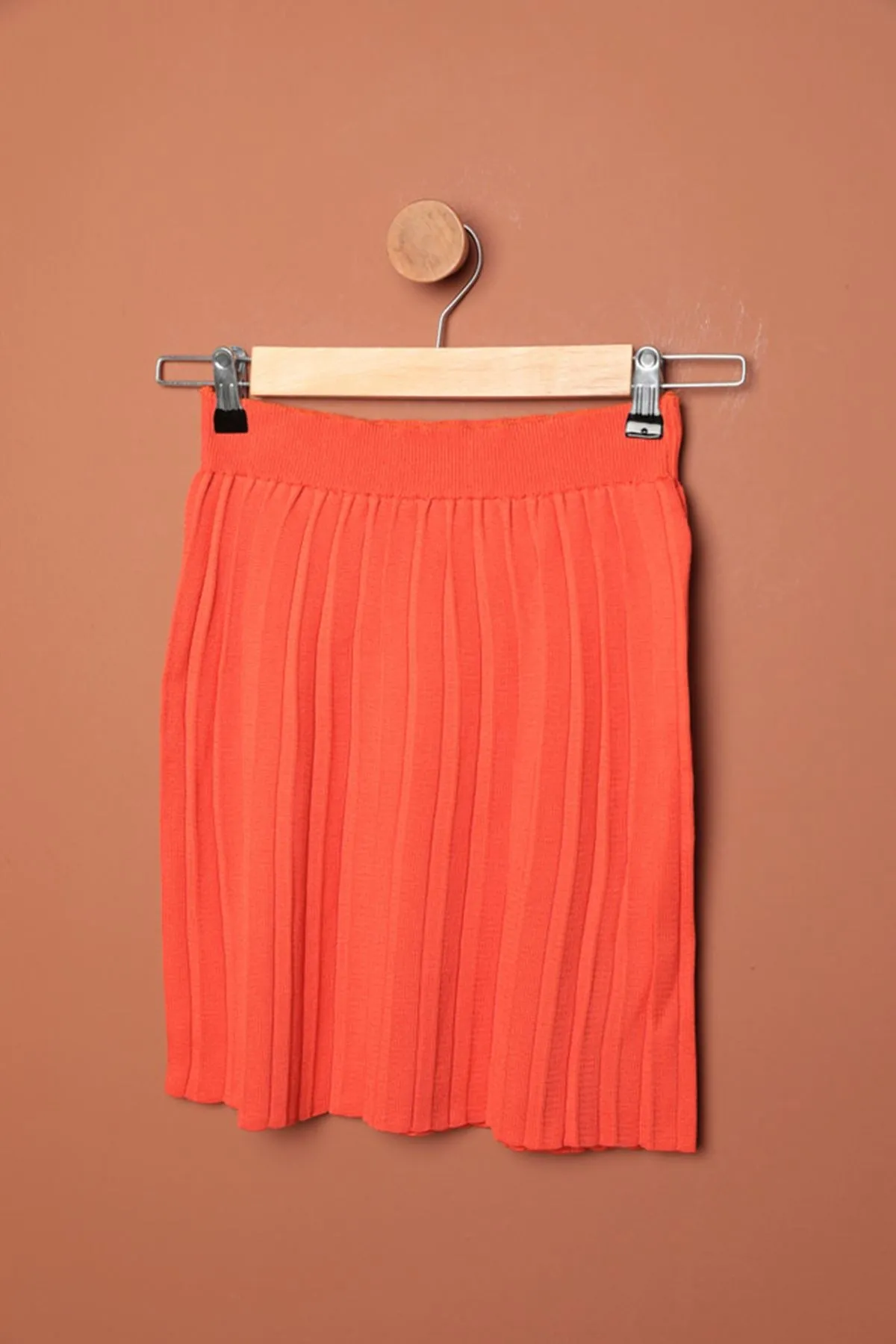 KKT Knitwear Women's Pleated Skirt-Orange - Chino
