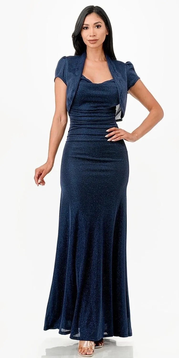 La Scala 26004-11628 Long Fitted Cowl Neckline Sheath Dress with Jacket